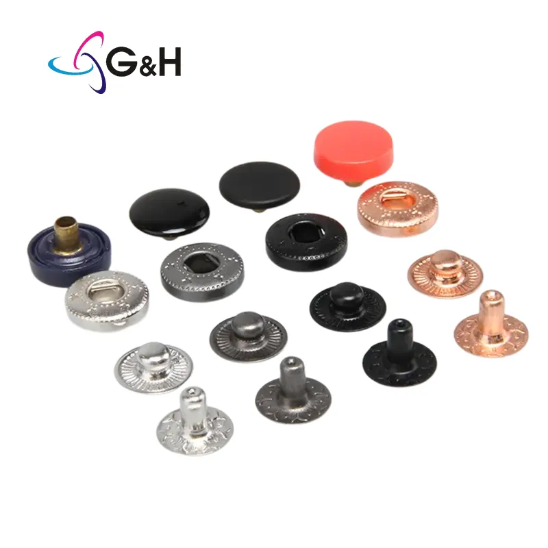 Factory Custom brand logo wholesale brass Stainless Steel press snap button spring sanp button for Garment Accessories