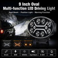 Phare de conduite LED multifonction ovale de 9 pouces, faisceau spot 80W avec lumière de position bicolore et clignotant d'avertissement