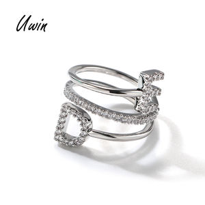 Bagues ajustables Hip Hop Bling Bling à deux lettres, bague personnalisée avec initiales, plaqué or 18 carats, bijoux tendance, bagues et bracelets DIY - Product Image 1