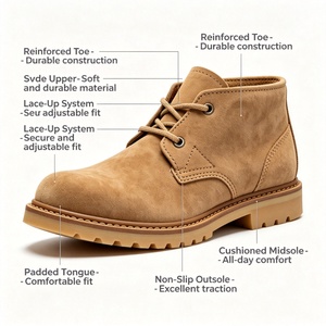 Bottes Chukka Courtes en Cuir Suédé Mat Personnalisées ODM/OEM avec Deux Œillets Métalliques, Lacets, Semelle Robuste à Nœuds, Imperméables, Véganes, Non Doublées, pour l'Extérieur - Product Image 6