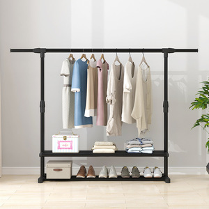 Telescopic Foldable Double Pole <b>Clothes</b> <b>Rack</b> Floor Standing Storage Minimalist Design Drying <b>Rack</b> For Balcony And Indoor Use - Product Image 1