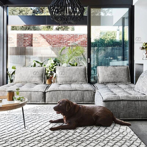 ホットセール2022新しいイタリアのミニマリストファブリックリビングルームレイジーモジュールスプリットソファマイクロシェニールファブリック最新デザインソファ - Product Image 2