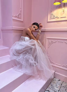 새로운 흰색 피시본 튜브 원피스 우아한 메쉬 관점 웨딩 원피스 긴 원피스 - Product Image 5