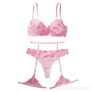 Set Lingerie Wanita 3-Piece Bordir Bunga Pink Seksi, Kontrol Ringan, Cepat Kering, Bernapas, Bra, Panty, dan Garter Belt - Product Image 6