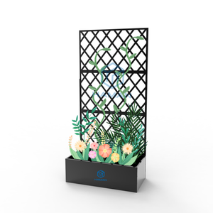 Lit surélevé de jardin en acier avec pots Panneaux en <span class=keywords><strong>treillis</strong></span> <span class=keywords><strong>Plante</strong></span> autoportante en poly rotin pour l'escalade, la plantation, la cour et le patio - Product Image 1
