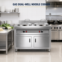 Cuisinière à nouilles à gaz double cuve en acier inoxydable professionnel avec deux tubes chauffants ondulés pour restaurant, Malatang, Ramen, Soupe
