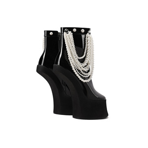 Styles personnalisés spéciaux femmes plate-forme de brevet <span class=keywords><strong>bottines</strong></span> pas de talons scène spectacle <span class=keywords><strong>perles</strong></span> chaussons courts bout pointu chaussures de mode - Product Image 2