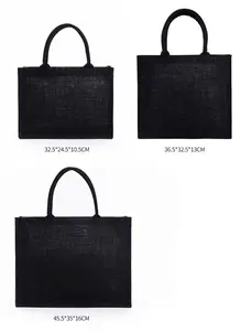 Sacola de serapilheira preta de alta qualidade com impressão de logotipo, sacola portátil de grande capacidade para bolsas de juta
