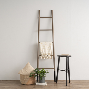 Modern Brown Black MYCROFT Ladder Hanger Industrial Style Wood Towel Rack for Contemporary Bedroom and Living Room - Product Image 2