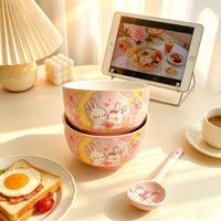 Bol à riz en céramique Lapin de Jardin Adorable, vaisselle sous glaçure pour la maison, ensemble de bols à riz créatifs et tendance avec cuillère, compatible micro-ondes, parfait