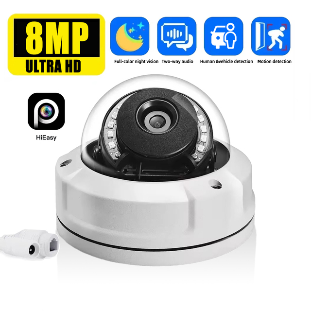 High Quality AI 8mp 4k IR Waterproof POE Security  Metal Dome Cctv Ip Network Camera IMX415 With Human and Vehicle Detection