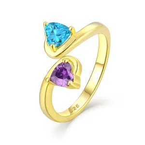 YL Fashion Cocktail Ring Fine Jewelry 18K Gold Plated Sapphire Amethyst Zircon Open 925 Sterling Silver Ring For Women