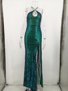 Abiti da sera di ultima generazione abiti da ballo con spacco alto senza maniche con scaglie e scaglie eleganti abiti da festa da donna con paillettes - Product Image 4