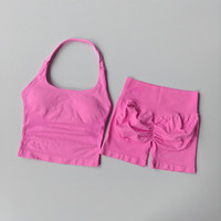 Ensemble de fitness 2 pièces pour femme : short de yoga taille haute sans coutures en Spandex/Nylon et débardeur de sport avant intégré