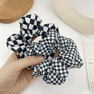 Nouvelle mode Ins cheveux accessoires pour femmes damier noir blanc Plaid gros intestin anneau tête corde boule bandeaux - Product Image 6