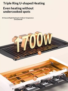 Eerste klas dubbele laag roestvrijstalen keramische emaille elektrische grill rookloze bakplaat 3-ring verwarming antiaanbaklaag voor grillen - Product Image 3