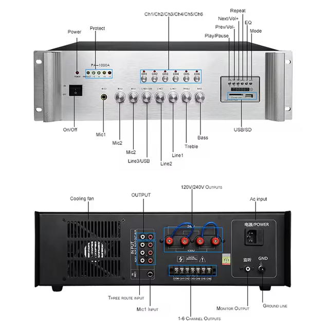 PA-1200A Professional 1200W BT Audio Amplifier 3U Series High Power Solution for Bar and Live Performance