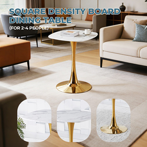 Tavolo da Pranzo Quadrato Tulip con Base in Metallo Dorato da 24 Pollici, Tavolo Moderno da Bistrot per 2-4 Persone - Product Image 2