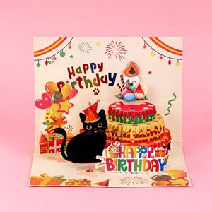 Nouveau modèle 2026 : Carte d'anniversaire pour animaux de compagnie avec gâteau 3D pop-up musical et lumineux, bougies qui s'allument - Product Image 3