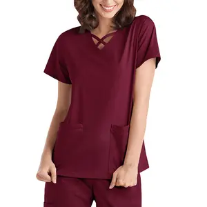 Penjualan Laris Pabrik Setelan Atasan Seragam Scrub + Celana Wanita Set Seragam Perawat Dokter Rumah Sakit