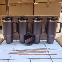 USA Warehouse 30oz/40oz marrón oscuro Chocolate oro debajo de la taza de viaje vaso termo para beber con pajita de Color para impresión láser