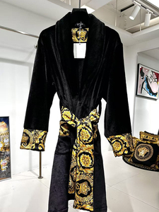 <span class=keywords><strong>Accappatoio</strong></span> in Velluto Stile Europeo Traspirante Stampato Nero e Oro a Maniche Lunghe per <span class=keywords><strong>Uomo</strong></span> - Product Image 5