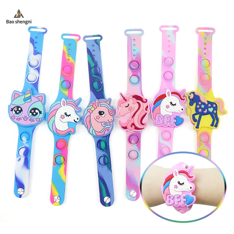 High Quality Silicon Soft Pop Slap Kids Toy Wristwatch Camo Unicorn Bubble Cartoon Watch Children's Digital Toy Watch For Boys