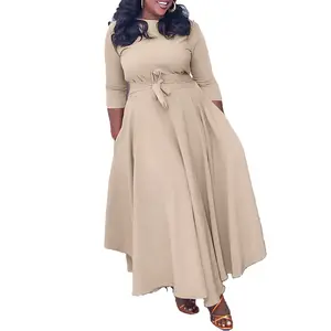 美国大码女装2023春夏新款时尚系带非洲大码长裙
