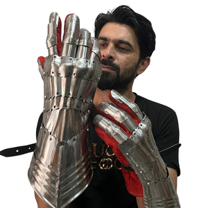 Gants de guerrier médiévaux faits à la main en acier inoxydable, 16 pouces, plaqués argent, pour reconstitution historique - Product Image 1