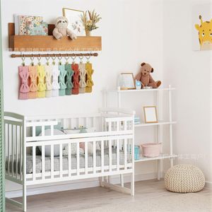 Wooden <b>Wall</b> <b>Mounted</b> Headband Rack With Storage <b>Shelf</b> For Hair Ties Toys Kitchen Organizing Punch Free Lacquered Finish - Product Image 2