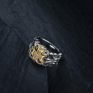 Retro Cross Men's <b>Ring</b> 18K Gold Two-tone Band Gift Jewelry - Product Image 2