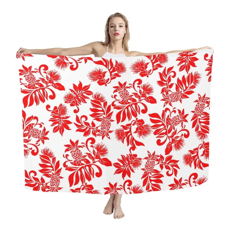 Serviette de plage à fleurs de gingembre personnalisée par sublimation Impression à la demande Sarongs d'Hawaii imprimés numériquement en 3D Meilleures ventes Sarongs de natation