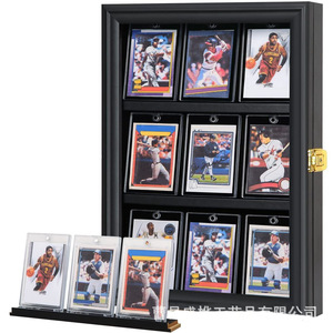 Sports Card <b>Display</b> <b>Case</b> <b>Wall</b> Mounted 9 Slot Black Frame With Lock For Collectible Trading Cards And Memorabilia - Product Image 1
