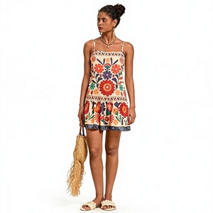 Vestido Mini Estampado Floral para Mujer con Tirantes Finos, Estilo Boho, Corte en A, Primavera/Verano, Casual, Bordado a Mano, Vestido de Algodón - Product Image 3