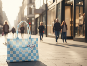 Borsa Tote da Donna in Tessuto Non Tessuto a Quadri, Borsa Casual con Decorazione Stampata, Capacità 3L, Chiusura Aperta, Due Manici - Product Image 2