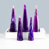 Vente en gros usine : Tour en agate naturelle polie, artisanale, à pointe unique, en pierre brute, motif soie torsadée violette, pour décoration maison et bureau