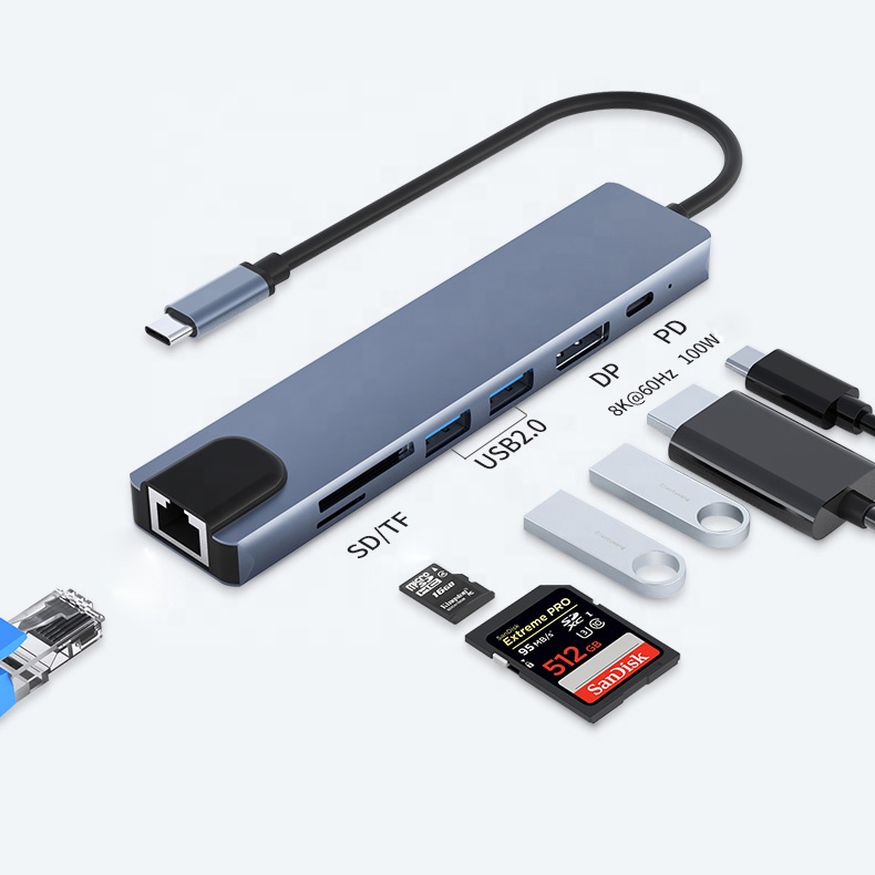 OEM Display Port 2K 144Hz 4K 120Hz Multiport Usb Hub Dp Port Usb C 60Hz 8K Displayport 1.4 Smt Hub Usb C Hub 8K