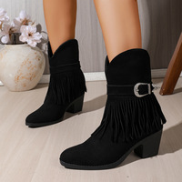 Bottes noires western pour femmes en gros, grandes tailles, bottines à talons hauts pour dames