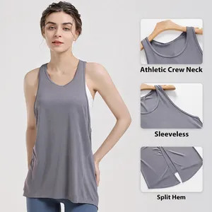 Nueva llegada mujer ropa atlética lujo manga corta Yoga camisa cuello en U curva Irregular parte inferior Crop chaleco deportes camisetas