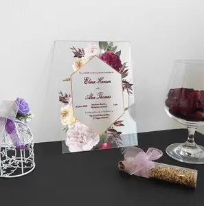Luxuriöse stilvolle bunte florale Plexiglas-Kunststoff-Acryl Hochzeitseinladung Rsvp-Karte für Party Brautparty