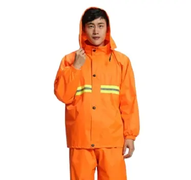 Commercio all'ingrosso costruzione cappotto di pioggia servizi igienico-sanitari fluorescente attrezzi da pioggia arancione lavoro giacca impermeabile con nastro riflettente