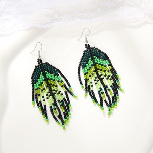 Pendientes de cuentas de <span class=keywords><strong>semillas</strong></span> Miyuki tejidos hechos a mano con patrón de hoja de <span class=keywords><strong>arce</strong></span> degradado de joyería Bohemia - Product Image 4