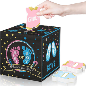 Suministros para Fiesta de Revelación de Género Personalizados de Fábrica, Linda Caja de Votación 'Él' 'Ella', 51 Tarjetas de Votación para Juegos de Votación para Baby Shower - Product Image 2