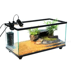 Atacado Glass Fish Tank Borda preta e branca transparente com LED Light Turtle Tank Aquarium
