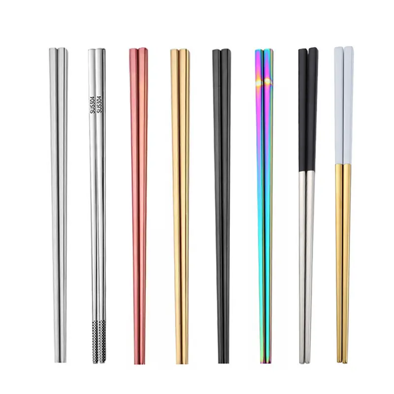 Food Grade Reusable Stainless Steel Chopsticks Korean Japanese 304 Metal Flat Chopsticks