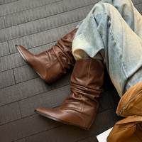 Bottes à talon compensé en cuir de vachette pleine fleur de qualité supérieure pour femmes, collection automne-hiver 2026, pour mollets larges