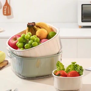 Cestino Scolapiatti Pieghevole a Doppio Strato in PET PP Stile Nordico Sun Xiaomei per Verdura e Frutta, Lavaggio e Conservazione in <span class=keywords><strong>Cucina</strong></span> - Product Image 1