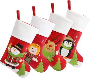 Fournitures de Noël, décorations de chaussettes en polyester brodées avec des personnages de Père Noël, de rennes et de bonhommes de neige rouges et verts - Product Image 1