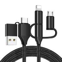 Yeni 3 in 1 usb veri kablosu iPhone veri kablosu için çok fonksiyonlu taşınabilir siyah 1m 5 in 1 usb kablosu