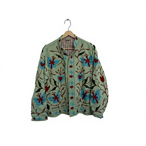 Veste florale brodée pour femme Prairie Chic, col mandarin, manches longues, broderie à la main, doublure en coton, vêtement de printemps - Product Image 1